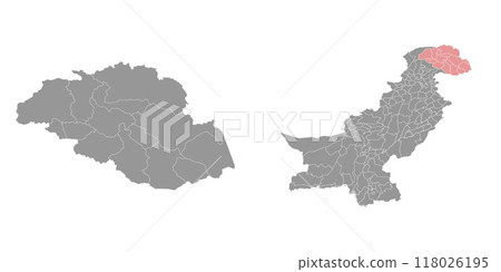 Gilgit Baltistan map with districts. Vector illustration. 118026195