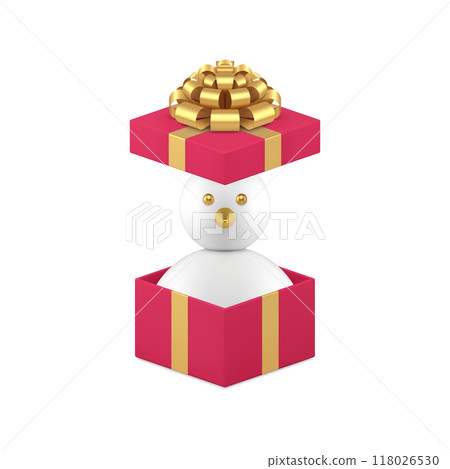 Christmas holiday festive surprise snowman toy in red open gift box 3d icon realistic vector 118026530