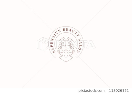 Beauty woman portrait minimalist line art circle logo design template vector illustration Beauty woman portrait minimalist line art circle logo design template vector illustration 118026551