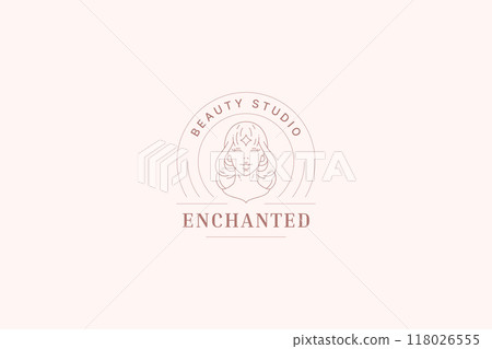 Sacred beautiful woman portrait with star minimalist circle line art logo design template vector Sacred beautiful woman portrait with star minimalist circle line art logo design template vector 118026555