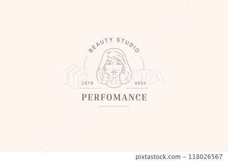 Romantic natural beauty young woman face line art logo design template vector illustration Romantic natural beauty young woman face line art logo design template vector illustration 118026567