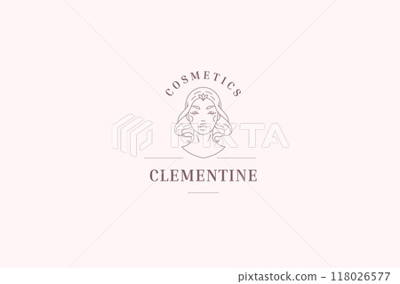 Gentle sacred young woman portrait minimalist line art logo design template vector illustration 118026577