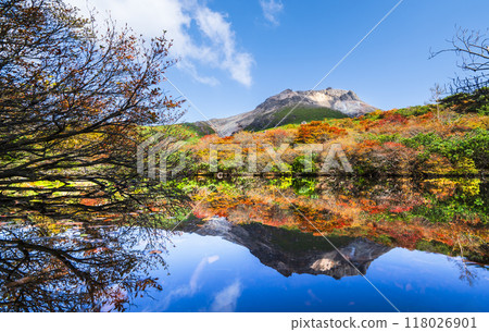 秋天的那須山（茶臼岳），「葫蘆池」的秋葉倒影[栃木縣那須鹽原市] 118026901