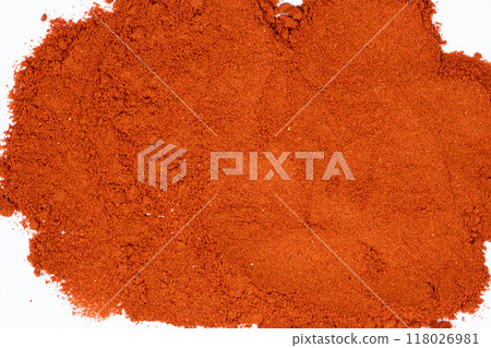 Red Cooking Background Spice Paprika, Top View, Space for Text Red Cooking Background Spice Paprika, Top View, Space for Text 118026981