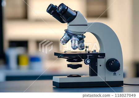 Microscope on empty background. Generative AI. 118027049