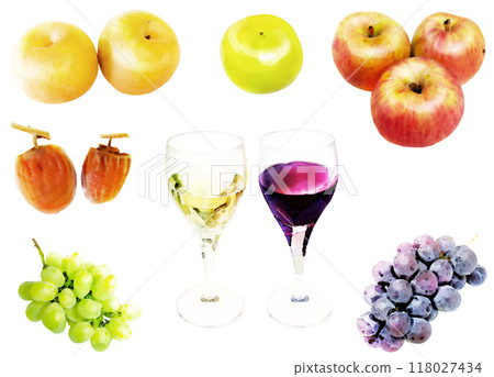 秋天的味道插畫素材集（水果和酒） 118027434