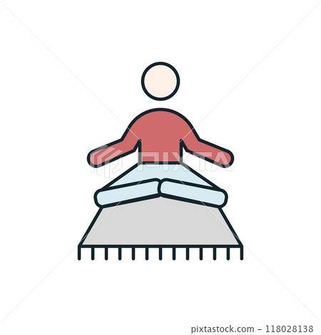 Young man meditating sitting in lotus pose on yoga mat icon 118028138
