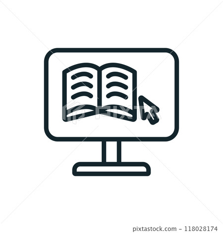 Computer showing open book for online education concept icon Computer showing open book for online education concept icon 118028174