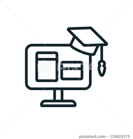 Graduation hat displaying on computer screen with learning software representing online education concept Graduation hat displaying on computer screen with learning software representing online education concept 118028175