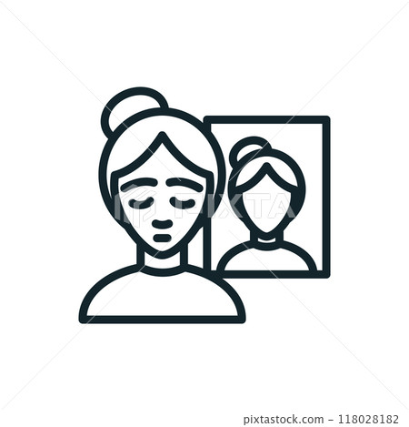 Sad woman suffering from identity disorder looking at her reflection Sad woman suffering from identity disorder looking at her reflection 118028182
