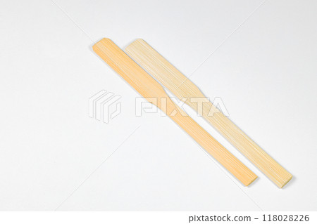 Wooden spoon, disposable tableware, Eco-friendly materials spoon isolated on white background.  118028226
