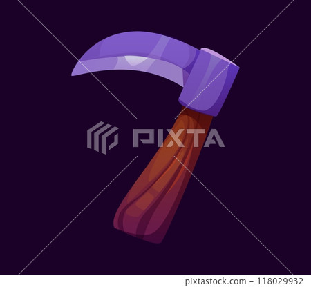 Number seven Halloween font, cartoon evil type, funny scary typeface, spooky alphabet number 7 numeral symbol as a scythe with a wooden handle and a curved blade. Isolated vector abc typography digit Number seven Halloween font, cartoon evil type, funny scary typeface, spooky alphabet number 7 numeral symbol as a scythe with a wooden handle and a curved blade. Isolated vector abc typography digit 118029932