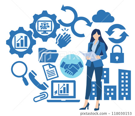 Illustration of a businesswoman thinking about business strategies 118030153