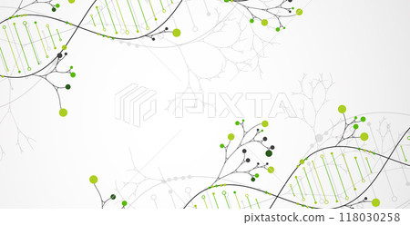 Scientific medical background with abstract image of dna molecule and tree branches. Hand drawn vector illustration. 118030258