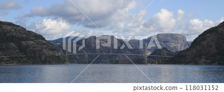 Lysefjord Bridge and mountain landscape, Rogaland, Norway. 118031152
