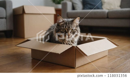 貓爬進客廳的紙箱（拉彼爾姆） 118031356