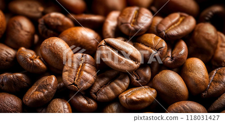 芳香烤咖啡豆材質背景特寫鏡頭 芳香烤咖啡豆材質背景特寫鏡頭 118031427