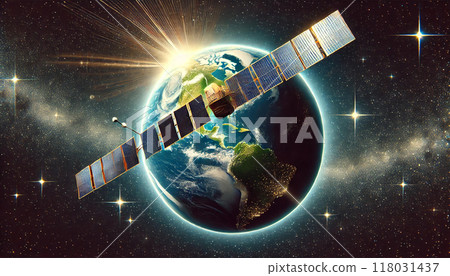 Earth and satellites seen from space 118031437