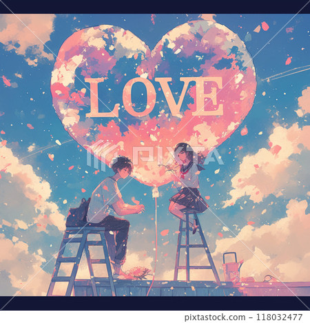 Men and women in uniform with a big heart and the word "LOVE" 118032477