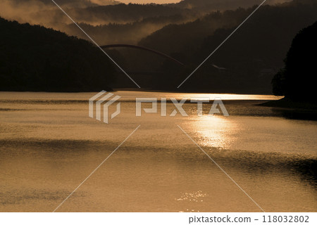 Iruka Pond dyed red at sunrise 118032802