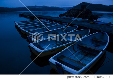 Blue Moment fishing boats waiting for their turn 118032905