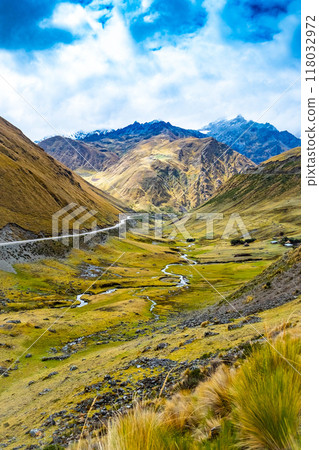 Sunshine view of valley among rocky mountains 118032972