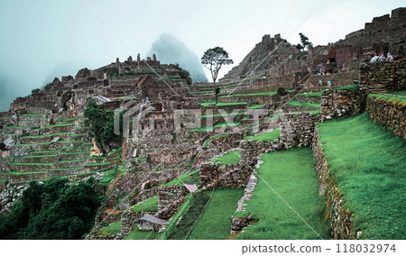 Machu Picchu temple landscape Machu Picchu temple landscape 118032974
