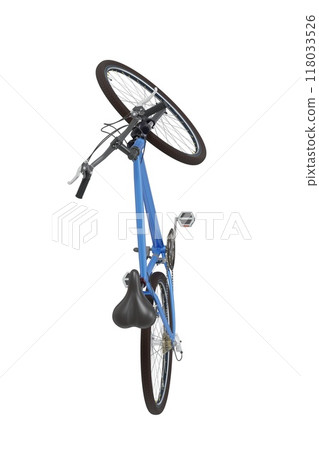 Blue bicycle standing on kickstand, top view isolated on white background, 3D illustration 118033526