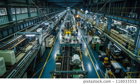 A large factory filled with lots of machines and people A large factory filled with lots of machines and people 118033553