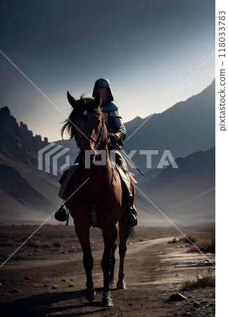 Medieval soldier on horseback 118033783