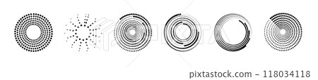 Halftone circular dotted frames set. Set of black thick halftone dotted speed lines. Speed lines in circle form. Geometric art. Vector Halftone circular dotted frames set. Set of black thick halftone dotted speed lines. Speed lines in circle form. Geometric art. Vector 118034118