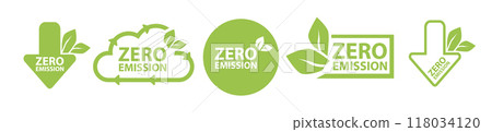 Zero Emission. Carbon neutral. Zero greenhouse gas emissions objective. Vector 118034120