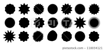 Starburst speech bubbles. Starburst, black price sticker sunburst icons. Black Sunburst. Flat vintage price tag stickers.Vector Starburst speech bubbles. Starburst, black price sticker sunburst icons. Black Sunburst. Flat vintage price tag stickers.Vector 118034121