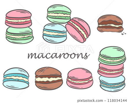 Traditional French pastry macaroons set 118034144