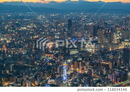 [夜景/夜景]大阪街景/通天閣[阿倍野Harukas 300展望台] 118034148