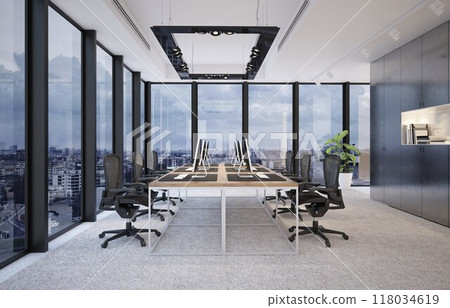 Modern office with panoramic city views 118034619