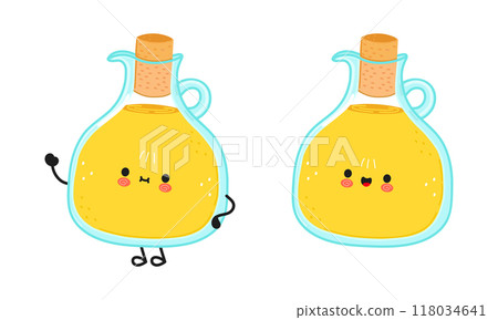 Olive oil character. Vector hand drawn cartoon kawaii character illustration icon. Isolated on white background. Olive oil character concept Olive oil character. Vector hand drawn cartoon kawaii character illustration icon. Isolated on white background. Olive oil character concept 118034641