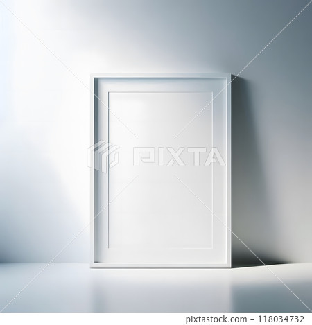Clean white frame standing on a minimalist floor. Modern interior design element 118034732