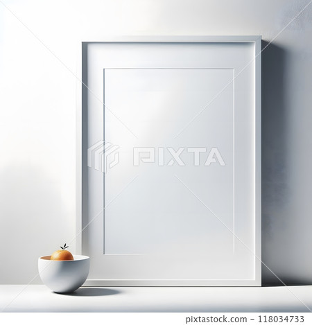 Modern white frame with a minimalist bowl and orange. Contemporary interior design concept 118034733