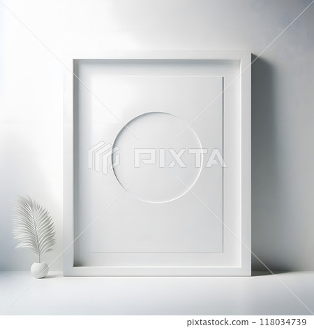 Minimalist white frame with a circular cutout. Contemporary interior design element Minimalist white frame with a circular cutout. Contemporary interior design element 118034739