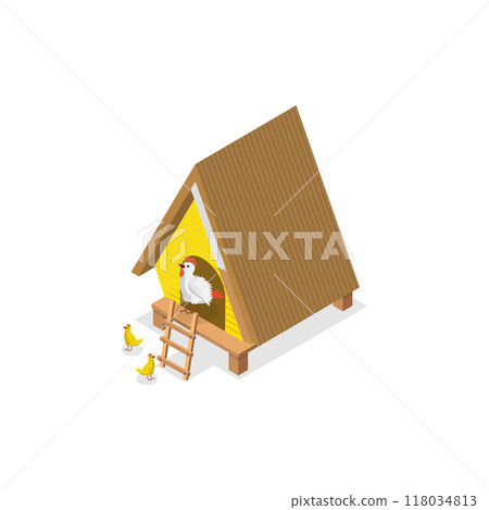 3D Isometric Flat  Set of Wild And Domestic Animals With Homes. Item 3 118034813