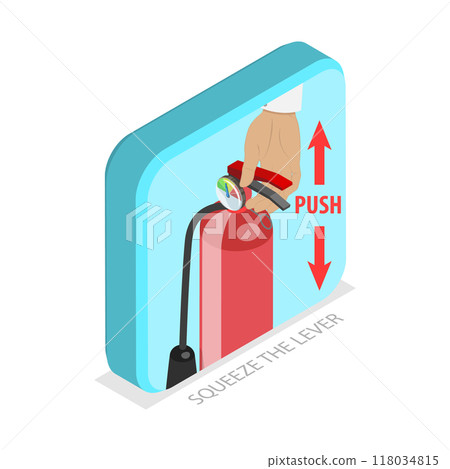 3D Isometric Flat  Illustration of How To Use A Fire Extinguisher. Item 2 118034815