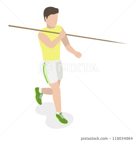 3D Isometric Flat  Set of a Character Javeling Throwing. Item 1 118034864