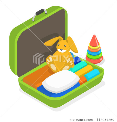 3D Isometric Flat  Set of Luggages with Personal Belonging. Item 1 118034869