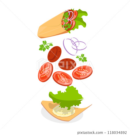 3D Isometric Flat Set of Shawarmas. Item 2 3D Isometric Flat Set of Shawarmas. Item 2 118034892