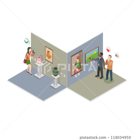 3D Isometric Flat  Illustration of Arts And Paleontology Museum. Item 3 118034950