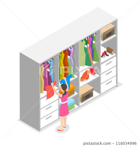 3D Isometric Flat  Set of Wardrobes. Item 1 118034996