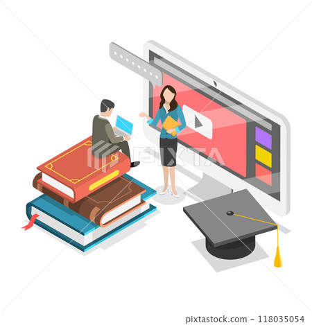 3D Isometric Flat  Illustration of Virtual Learning. Item 2 118035054