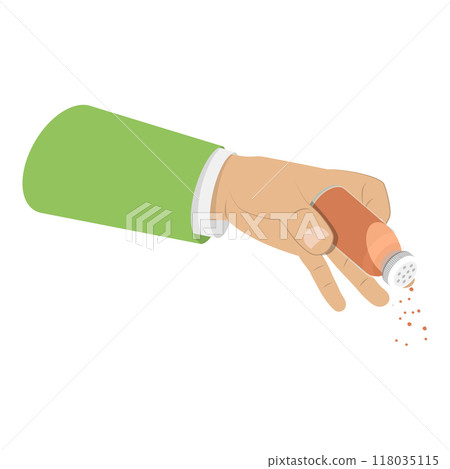 Illustration of Hand with a Spice Shaker Set. Item 1 118035115