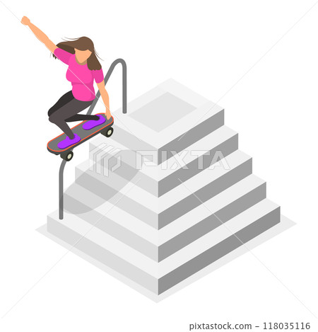 3D Isometric Flat Illustration of Skaters Set. Item 1 3D Isometric Flat Illustration of Skaters Set. Item 1 118035116